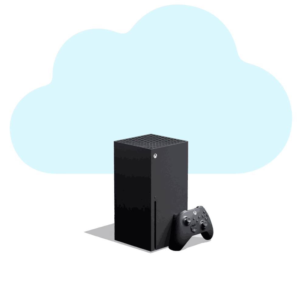 an xbox series X with a cloud logo