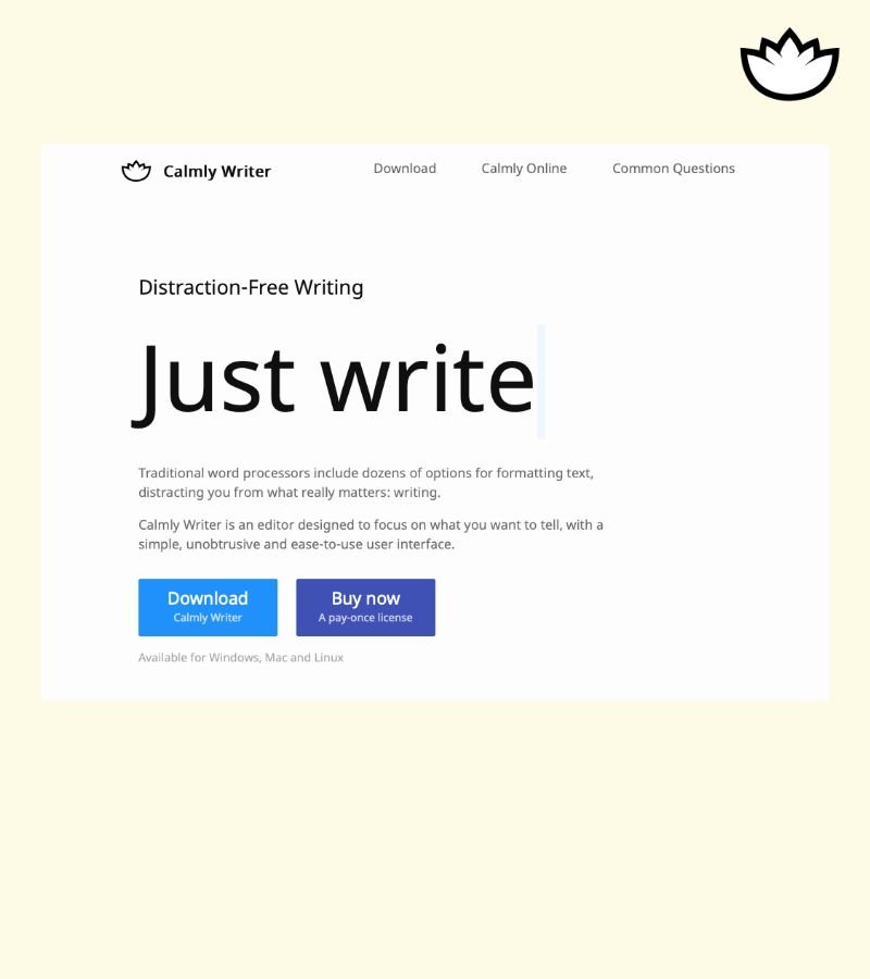 Calmly writer website image